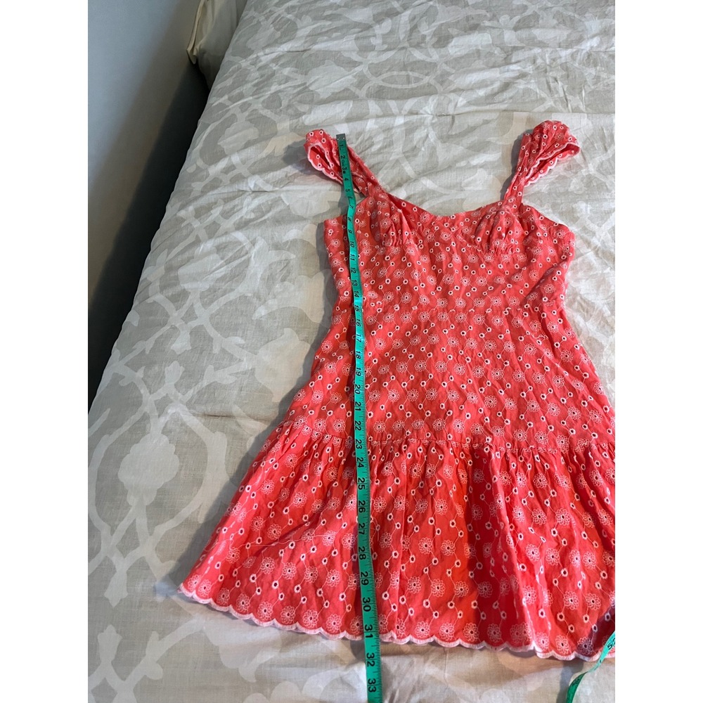 Betsey Johnson Coral Pink Eyelet Floral Mini Dress Ruffle Sleeve Small - Picture 6 of 12